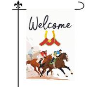 Derby Drapeau de jardin avec inscription « Run The Roses » double face pour décoration de fête sur le thème des courses de chevaux