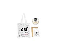 Dercylele Abitur 2026 Sac en toile avec enveloppe pour cartes de vœux ABI - Cadeau de remise de diplôme 2026 - Cadeau d'examen passé - Cadeau de dernière journée scolaire, Blanc ABI, 40 x 35 cm