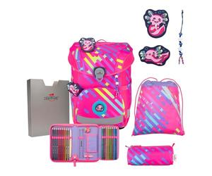 DerDieDas ErgoFlex Easy Neon Ensemble Cartable 5 pièces Motif Punk Fluo, Rose Bonbon, ErgoFlex Easy Neon Set