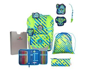 DerDieDas ErgoFlex Tiny Ensemble Cartable 5 pièces Motif Monstres Fluo, Vert/Bleu, ErgoFlex Tiny Neon Set