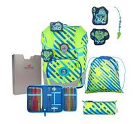 DerDieDas Sac d'école vert fluo bleu pour fille et garçon - ErgoFlex Tiny Exklusiv Neon Schulranzenset 5 pièces Monster 289628
