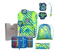 DerDieDas ErgoFlex Tiny Ensemble Cartable 5 pièces Motif Monstres Fluo, Vert/Bleu, ErgoFlex Tiny Neon Set