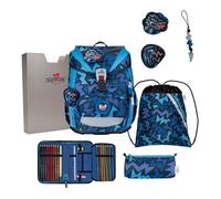 DerDieDas Sac d'école bleu noir pour fille et garçon - ErgoFlex Light Set 6 pièces Dark Dragon 328626