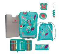 DerDieDas Sac d'école ErgoFlex Easy Set 6 pièces Butterfly Garden Turquoise