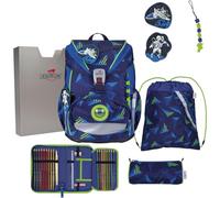 DerDieDas sac d'école ErgoFlex Light LED Set 6 pièces Moon Mission bleu