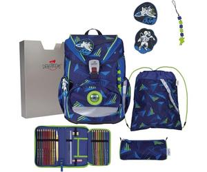 DerDieDas sac d'école ErgoFlex Light LED Set 6 pièces Moon Mission bleu