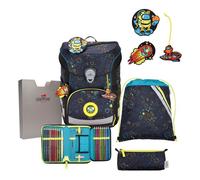 DerDieDas Sac d'école noir bleu pour fille et garçon - ErgoFlex Easy Exklusiv LED Schulranzenset 5 pièces Crazy 289653