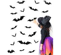 Dereine 3D Chauve Souris Halloween, 60 Pièces Halloween Bat Stickers Muraux, Chauve-Souris Décoratives Effrayantes, Noir Amovible Décorations De Chauve-Souris, DIY Halloween Party Fournitures