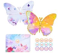 Dereine Invitation Anniversaire Papillon, 36pcs Carton Invitation Papillon, Carte Invitation Anniversaire Fille, Invitation Anniversaire Fille Papillon avec Enveloppe et Autocollant de Sceau