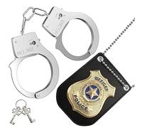 Dereine Menottes Enfant, Jouet de Jeu Rôle Policier, Police Costume Accessoires, Police Equipement Accessoires Enfant, Policier Badge Menottes en Métal, pour Fête Halloween Cosplay Jeux