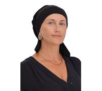 Deresina Bonnet froncé avec pélerine à l'arrière pour perte de cheveux, chimio, Noir , taille unqiue-L