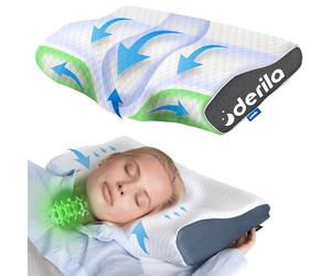 Derila Oreiller Mémoire de Forme Standard Cervical Papillon Rafraîchissant | Taille Standard 50x30x6/10 cm, Housse amovible lavable en machine, Se déploie en 24h après déballage