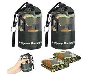DERJDISF 2 Paquet Sac de Couchage d'urgence, Sac de Bivouac Thermique Léger Imperméable, Sacs de Couverture de Survie Sac en Nylon Portable pour Le Camping, la randonnée, l'extérieur