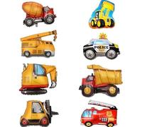 DERJDISF Décorations d'anniversaire de construction - Lot de 8 ballons géants en aluminium pour pelleteuse, bulldozer, tracteur, fête sur le thème de la voiture, parfaits pour les mariages, les