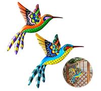 DERJDISF Décorations Murales Métal - 2PCS Decoration Murale Exterieur Colibri, Tentures de Colibri en Métal pour Jardin, Salon, Chambre, Art Mural Métallique et Attrayant