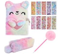 DERJDISF Journal intime fille électronique - Ensemble de journaux secret rose Teddy, idéal pour filles avec stylo stitch, carnet secret avec code, porte-cadeau licorne
