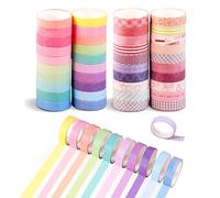DERJDISF Lot de 40 Rouleaux de Washi Tape - 20 Rouleaux de série Couleurs Macaron + 20 Rouleaux de série Bordure, 1 cm x 2 m, sans Motif répété, Facile à Retirer sans résidu
