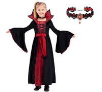 DERJLY Halloween Deguisement Vampire Fille: Enfant Vampirina Costume Princesse Robe Avec Collier pour Cosplay Bal