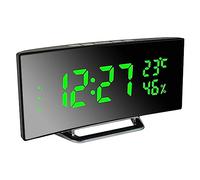 Derkiewn Réveil numérique, Grand écran LED de 6,5 Pouces, réveil de Chevet avec température et humidité, Horloge Miroir avec 3 réveils, luminosité réglable, Sieste, Alimentato USB (Vert)