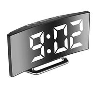 Derkiewn Réveil numérique pour Chambres à Coucher, écran Miroir 7'' LED, 2 luminosités, 12/24H, température, Date, veilleuse, Snooze, Alimentation USB, Fonction mémoire（Blanche）