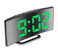 Derkiewn Réveil numérique pour Chambres à Coucher, écran Miroir 7'' LED, 2 luminosités, 12/24H, température, Date, veilleuse, Snooze, Alimentation USB, Fonction mémoire(Vert)