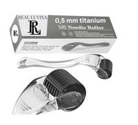 Derma Roller 0,5 mm, 540 aiguilles en acier de 0,5 mm, REAL LUVIXA rouleau à barbe, rouleau à micro-aiguille pour la peau et les cheveux, utilisation pour hommes et femmes (Noir - Transparent)
