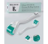 Derma Roller 0,5 mm, 540 aiguilles en acier de 0,5 mm, REAL LUVIXA rouleau à barbe, rouleau à micro-aiguille pour la peau et les cheveux, utilisation pour hommes et femmes (Vert - Blanc - Titan)