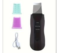 Derma Skin Scrubber, grattoir pour le visage, extracteur de cuticules, brosse à ultrasons, anti-comédons, grattoir de pores avec 3 modes, appareil de nettoyage du visage (noir)