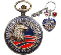 DerMacht Montre à gousset à quartz avec drapeau américain de l'aigle américain avec porte-clés 3D fait main pour 250e anniversaire de mariage avec pendentif vintage chiffres arabes Jour de