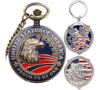 DerMacht Montre de poche à quartz avec drapeau américain aigle américain, drapeau américain patriotique 3D, fait à la main, souvenir vintage, chiffres arabes, jour de l'indépendance