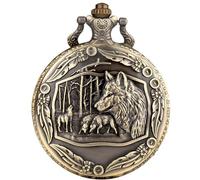 DerMacht Montre de poche avec chaîne cerf renne Woodland/Cowboys/drapeau américain/Alicce Party/loup cadeaux d'anniversaire de Noël, Environ Loup en bronze