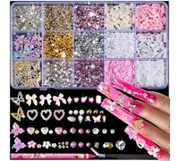 Dermalyx 10000 Pièces Rose Nœud Mignon Cœur 3D Fleurs Breloques, Papillon Doré Chunky Ornements, Bijoux Ongles Diamants Strass, Perles Pour Art Ongulaire