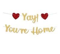 Dermalyx Bannière Dorée à Paillettes Bienvenue à la Maison Bannière de Joie Tu ES à la Maison Biscuits de Bienvenue Réchauffement de Maison Retour Militaire Décoration de