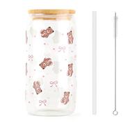 Dermalyx Gobelet Avec Motif d’Ours En Peluche, Verre À Boire Avec Couvercle Et Paille, Tasse Robuste Anti-Fuite Pour Le Camping, Gobelet À Smoothie, Parfait Pour Café, Ma