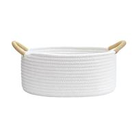 Dermalyx Ovale Corbeille en Coton Blanche Tressé, Petit Panier de Rangement avec Crochet, Corbeille Découlante pour Jouets Bébés, Jouets pour Chats et Chiens, 30x20x13cm