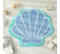 Dermalyx Tapis de Bain Coquillage Bleu, Tapis de Bain océan étoile de mer, Absorbant antidérapant Lavable en Microfibre, Descente de Bain pour Salle de Bain, décoration Marine 56x66 cm