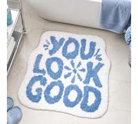 Dermalyx You Look Good Tapis de Bain à Fleurs, Tapis de Salle de Bain Amusant en Microfibre Douce, Absorbant, antidérapant et Lavable, Descente de Bain pour Douche et Salle de Bain 54x64 cm