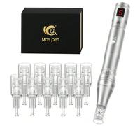 Dermapen électrique microneedling sans fil haute fréquence et silencieux professionnel. Capacité de 500 mAh avec 10 cartouches d'aiguilles de rechange. Taille UniqueAluminium