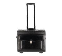 Dermata 2 roues Trolley pilote Cuir véritable 39 cm Compartiment ordinateur noir
