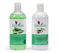 Dermawax Kit Pré & Post Épilation 2x500 ml - Lotion Tonique Aloe Vera Préparatrice + Huile Apaisante à l’Eucalyptus - Soin Complet Peau Lisse, Élimine Résidus de Cire