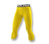 Dermonem Pantalon court de compression long pour homme, pantalon long pour le sport de basket-ball, pantalon de base athlétique, pantalon d'entraînement fin pour homme, jaune, M
