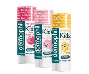 Dermophil Dermokid's Stick lèvres - Nouveaux Parfums- VANILLE * MARSHMALLOW * BUBBLE GUM - 3 sticks de 4g
