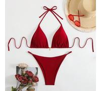 Dernier ensemble de bikini sexy 2 pièces de couleur unie grande taille, plage et natation, été 1XL,2XL,3XL,4XLUnicoloreTissu tricoté