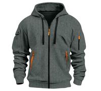 Dernier printemps et automne pull homme pleine fermeture éclair bras poche cardigan sport décontracté pull homme long sweatshirt, gris, M