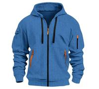 Dernier printemps et automne pull homme pleine fermeture éclair bras poche cardigan sport décontracté pull homme long sweatshirt, bleu, 3XL