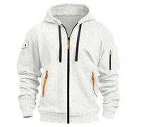 Dernier printemps et automne pull pour homme avec fermeture éclair complète poche sur le bras cardigan sport décontracté pour homme pull long sweat-shirt 50/50, blanc, XL