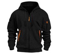 Dernier printemps et automne pull pour homme avec fermeture éclair complète poche sur le bras cardigan sport décontracté pour homme pull long sweat-shirt 50/50, Noir , L