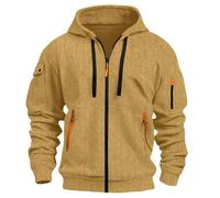 Dernier printemps et automne pull pour homme avec fermeture éclair complète poche sur le bras cardigan sport décontracté pour homme pull long sweat-shirt 50/50, kaki, L