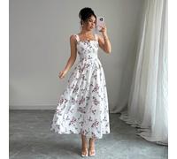 Dernière mode printemps/été Robe élégante pour femmes avec imprimé floral, taille froncée L,M,S,XL,XS,XXLImprimés aléatoiresÉtoffe