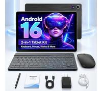 Dernière tablette Android 16 10,1" avec écran tactile IPS HD, double caméra, 64 Go de stockage d'extension de 1 To, kit de tablettes 8 en 1 avec clavier, étui de protection, souris, stylet, BT 5.4